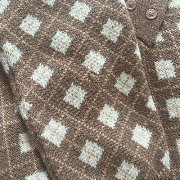 OAK + FORT Brown and Cream Polo Argyle Pattern Knit Sweater - Picture 6 of 7